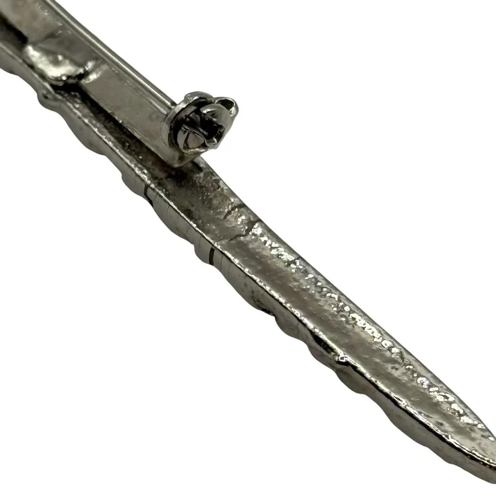 Vintage Art Nouveau Revival Bar Brooch‎ Ornate Silver Tone Textured Open Work
